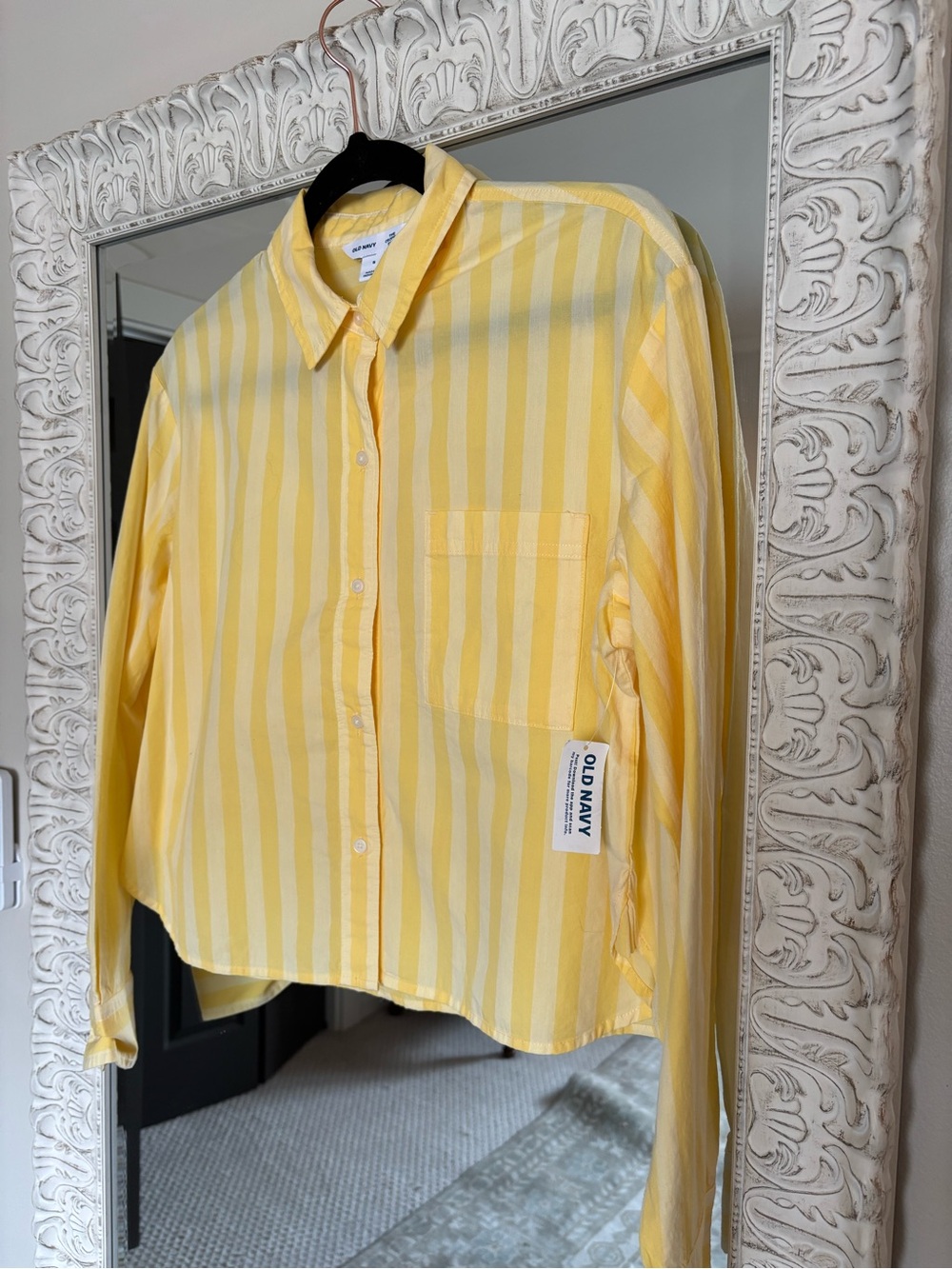 NWT Old Navy Yellow Striped Button-Up Shirt Cropped